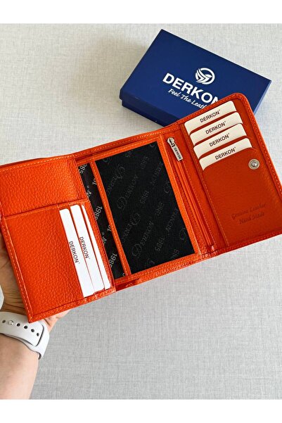 DERKON Orange Genuine Leather Women's Wallet - Violeta Model Medium Size