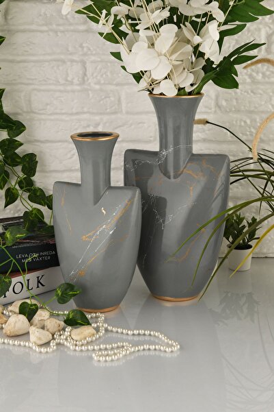 ANGDESİGN Angdesign Hitit Gray Ceramic Vase - Set of 2