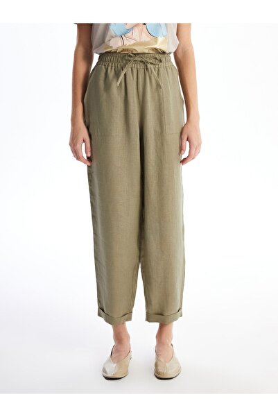 LC Waikiki Lněné dámské kalhoty - rovný střih s elastickým pasem