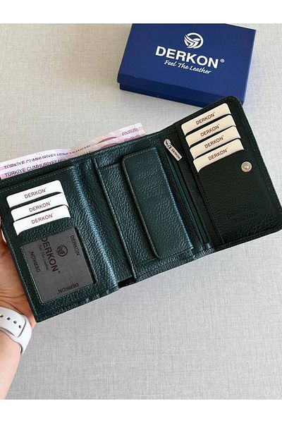 DERKON Green Medium Size Genuine Leather Women's Wallet - Violeta Model