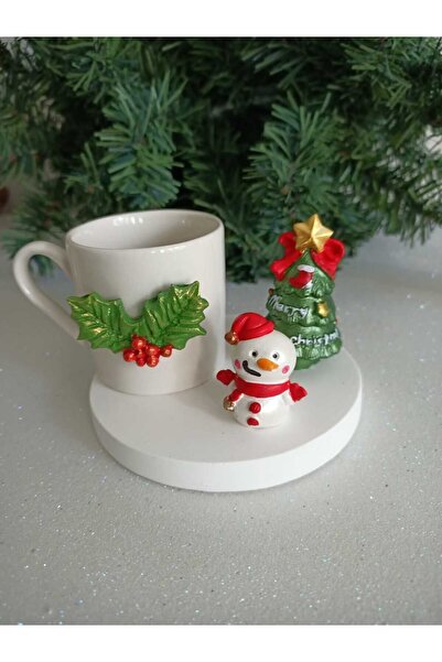 Süs Dükkanı Yılbaşı kardan adam cam ağacı figürlü özel tasarım kahve fincanı ...