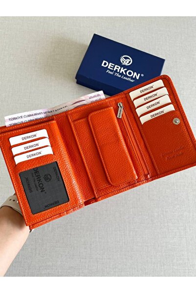 DERKON Orange Genuine Leather Women's Wallet - Violeta Model Medium Size