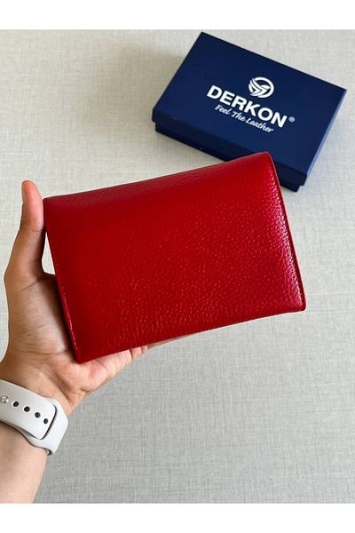 DERKON Medium Genuine Leather Red Women's Wallet - Violeta Model