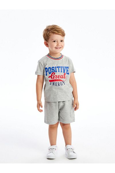 LC Waikiki Crew Neck Printed T-Shirt and Shorts for Baby Boy - Set of 2
