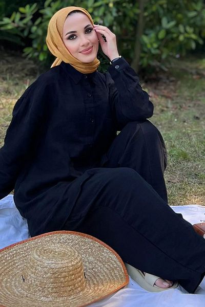 julude Παντελόνι και πουκάμισο Hijab Μαύρο Σετ δύο τεμαχίων
