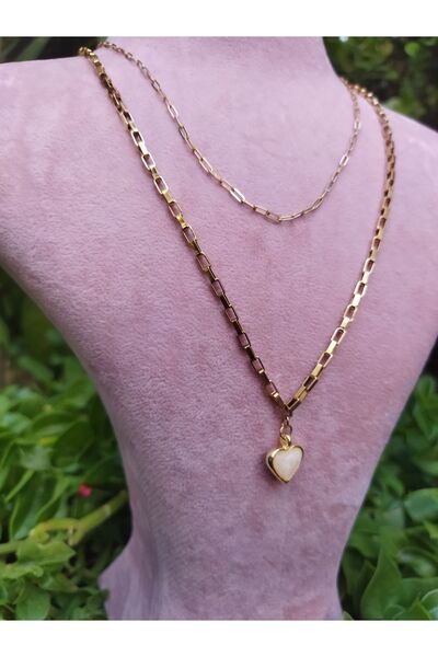 derokas 316L Stainless Steel Chain Necklace - Gold Heart Detail, Set of 2