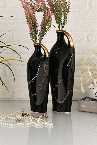 ANGDESİGN Angdesign Ceramic Alaçatı Vase Set of 2 - Black