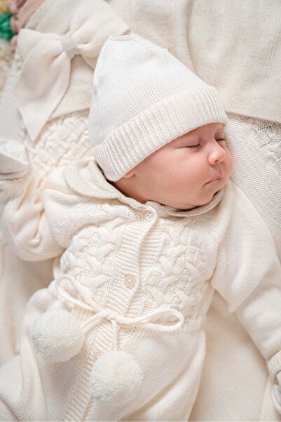 Mert Baby Keten Yakalı Ponponlu Organik Triko 5'li Organik Hastane Çıkış Seti...