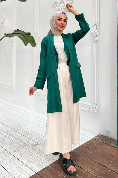 julude Jachetă verde închis cu mâneci Hijab