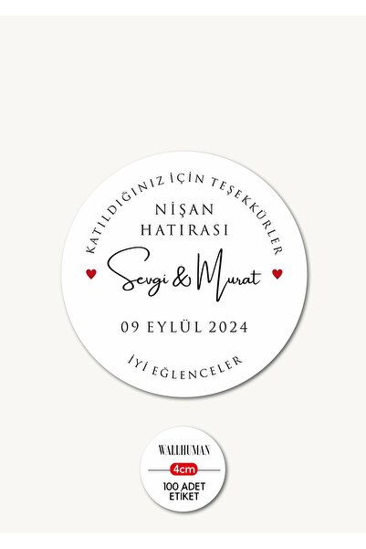 WALLHUMAN Yapışkanlı İsimli Etiket - Söz, Nişan, Düğün - 4cm 100 Adet