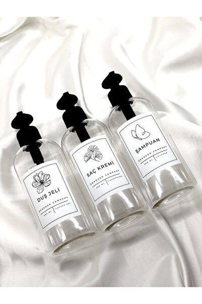 DEKOZOR COMPANY 3'lü 500ml Şeffaf Pompalı Plastik Şampuan Saç Kremi Duş Jeli Set Plastik Şişe Banyo Düzenleyici Set