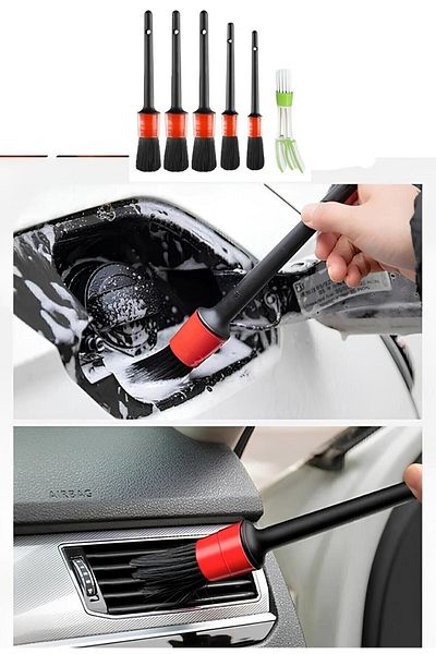 lawrenceshop Set of 6 Auto Detail Brush Good Sizes for Detailing Work with Premium Series Car Brush