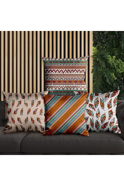 EJOYA Ethnic Designed 4-Piece Pillow and Throw Pillow Case 45cm