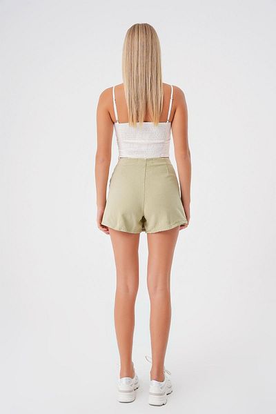 BPF Light Khaki Mini Denim Shorts Skirt - Double Breasted Design