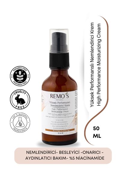 RemosNatural كريم مرطب عالي الأداء - 5% نياسيناميد وحمض الهيالورونيك