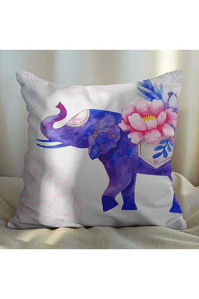 EJOYA Auspicious Elephant Designed 2-Piece Pillow and Throw Pillow Cover 45cm