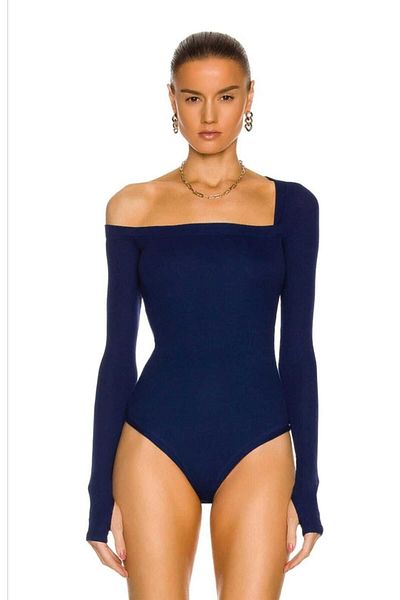 Zagrep Women's Navy Blue Finger Slip L Model Silk Jersey Bodysuit