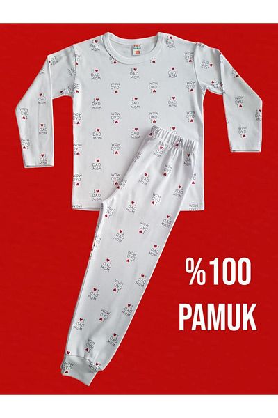 Çamaşır Bahçesi Long Sleeve Patterned Children's Pajama Set#printed children's pajamas#heart pattern pajamas#laundry garden