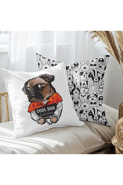 EJOYA Cool Dog Designed 2-Piece Pillow and Throw Pillow Cover 45cm