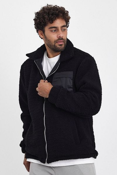 MADZEYMODA Мъжко зимно черно поларено яке - с цип, плюшено Mz86050