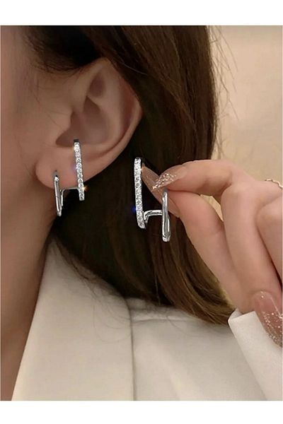 MioArt Women's Silver Zircon Earrings