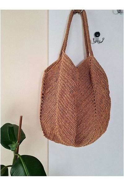 Verda Desing Straw Large Handle Beach Bag Hand Knitted