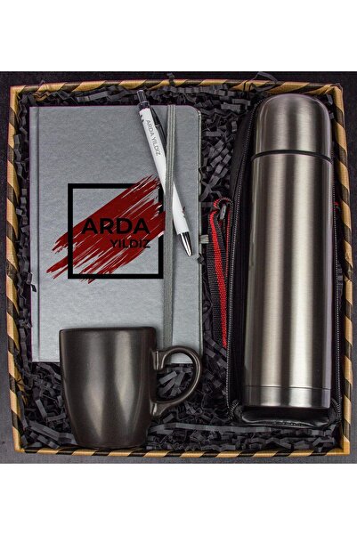 EJOYA Kişiye Özel Tasarım Defter Kalem & Siyah Kupa & Deri Kılıflı Termos Hediye Kutusu 111546
