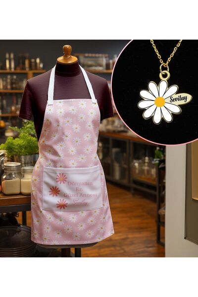 EJOYA Kişiye Özel İsimli Dünyanın En Güzel Annesi Mutfak Önlüğü & Papatya Kol...