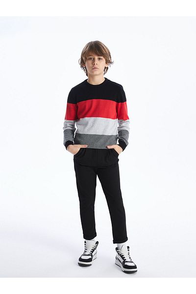 LC Waikiki Crew Neck Color Blocked Long Sleeve Boy's Knitwear Sweater