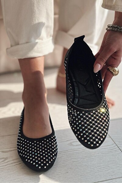 I Love Shoes Ronetta Saten Taş Detaylı Babet Siyah