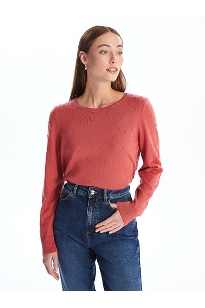 LC Waikiki Long Sleeve Crew Neck Patterned Women's Knitwear Sweater