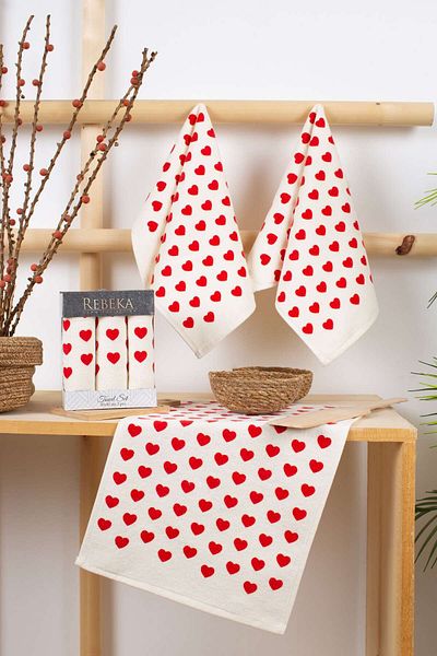 mercan rose Premium- Patterned Luxury Cotton Towel Set 30X50 cm - Gift Box, Practical Use in Kitchen