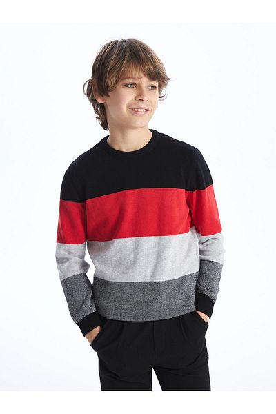 LC Waikiki Crew Neck Color Blocked Long Sleeve Boy's Knitwear Sweater
