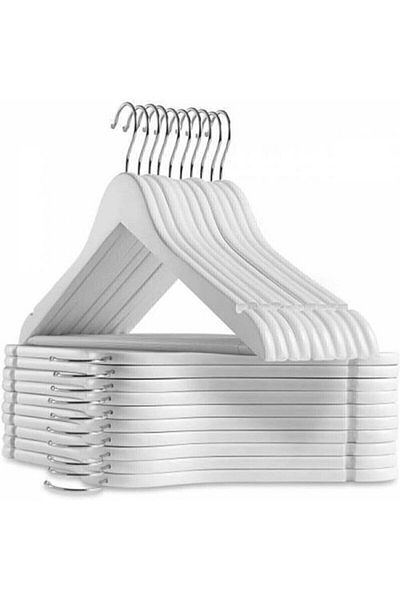 ESTİ Wooden Look Plastic Hanger A Quality Clothes and Clothes Hangers 6 Pieces White