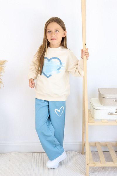 e-çocuk Girl's Lower Upper Set Heart Printed Pipe Leg 6824