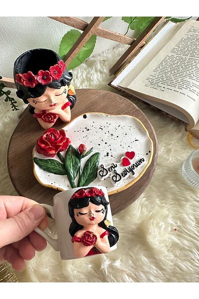 evdeki atölyem Gift for Lover Design cup, flower pot set