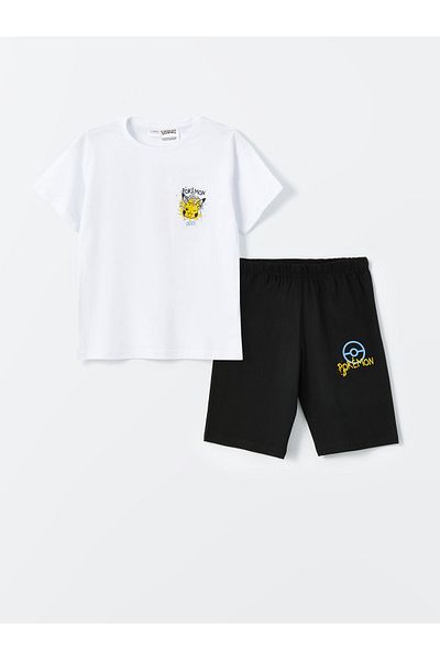LC Waikiki Pikachu nyomott fiú pizsama szett rövidnadrággal - nyakú, rövid ujjú