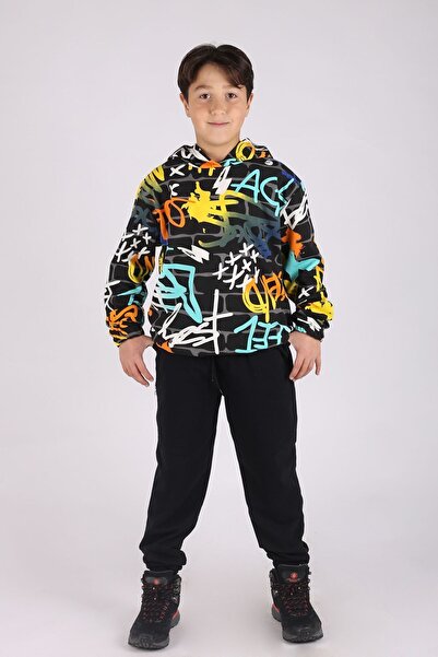 BUSEYİZ Emoji and patterned hooded men's choke suit 7-14 years