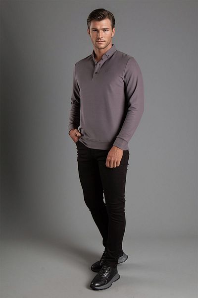 JR9 Men's Anthracite Textured Polo Collar Sweater 2331