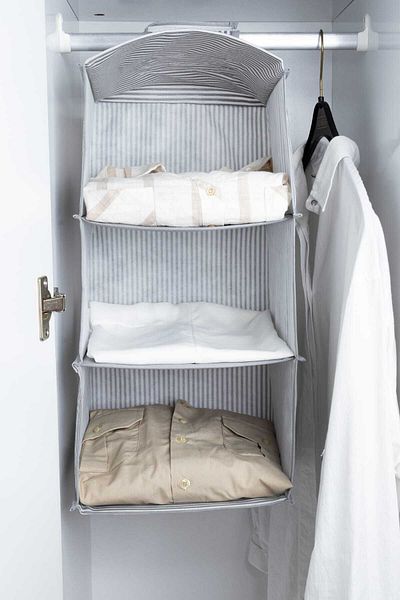 Textile sweet Closet Organizer 3 Compartments Gray Striped Foldable Closet Organizer
