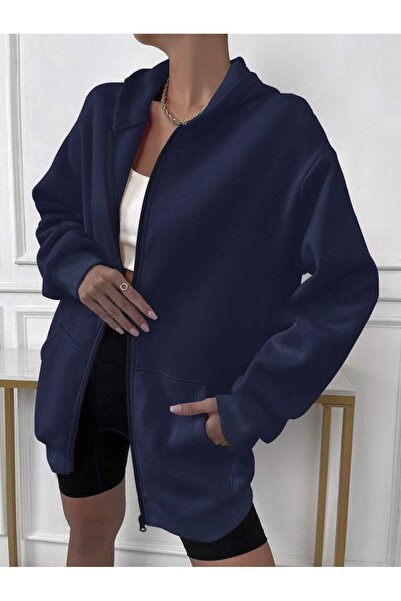 Mad&Calf Oversize Women's Sweatshirt - Zipper and Hooded