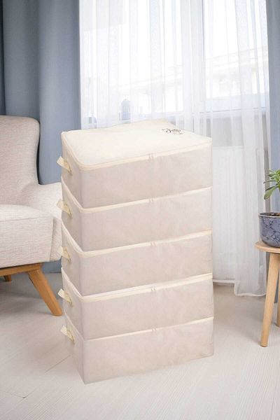Textile sweet Σετ 5 Μεγάλο Μέγεθος Cream Base Organizer Τσάντα 62x46x22