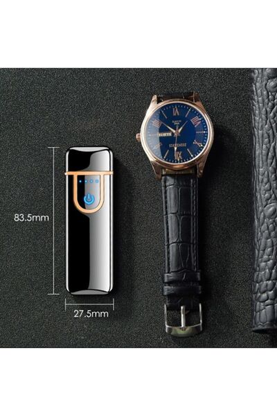 Genel Markalar Çift Taraflı Elektrikli Slim Lüks Usb Şarjlı Siyah Çakmak