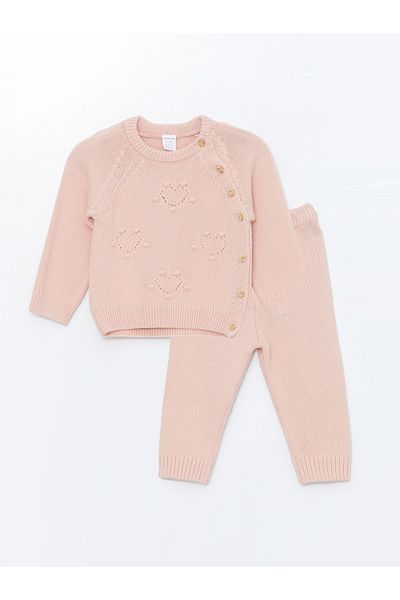 LC Waikiki Lcw Crew Neck Long Sleeve Baby Girl Cardigan and Trousers Set of 2
