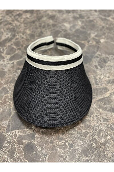 Genel Markalar Kadın Tepesi Açık Hasır Siyah Vizör & Tenisçi Şapka / Siperlik