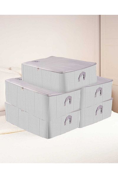 Textile sweet 5-Piece Mega Size Gray Striped Under Base Organizer 74x46x22