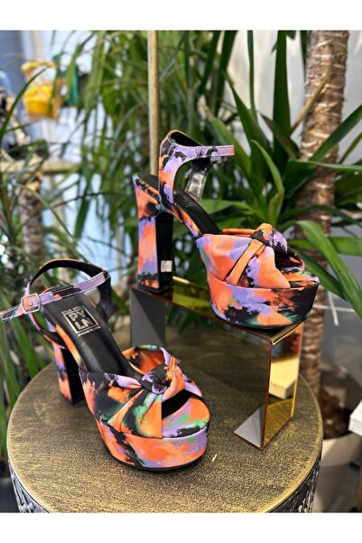 PYLNSTYLE VİNCENT TURUNCU BATİK PLATFORM TOPUK KADIN SATEN AYAKKABI