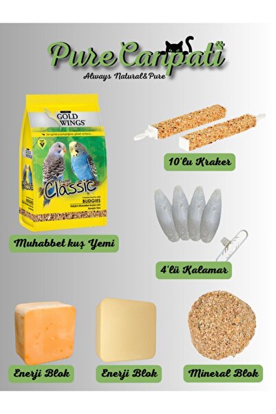 PureCanpati Muhabbet Kuşu İhtiyaç Seti (Yem,Kraker,Kalamar Kemiği,Enerji Blok...