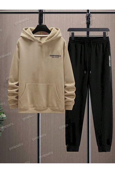 EFFRENATU Ανδρικό Σετ Φούτερ Oversize Fleece - Τριών Κλωστών με στάμπα