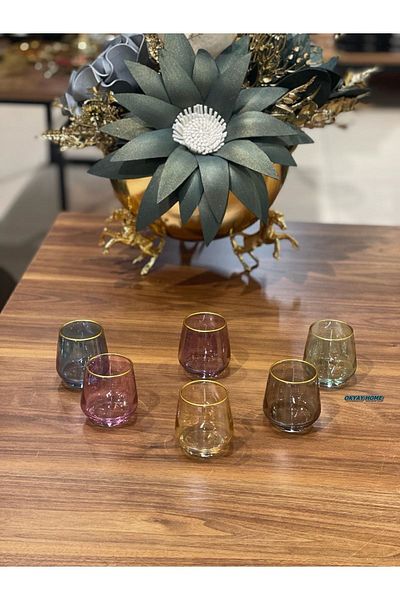 Paşabahçe Lav-304 Colorful Gilded Mouth 6 Colors Coffee Side Water Cup, Soft Drink Cup, Dowry Box, Gift